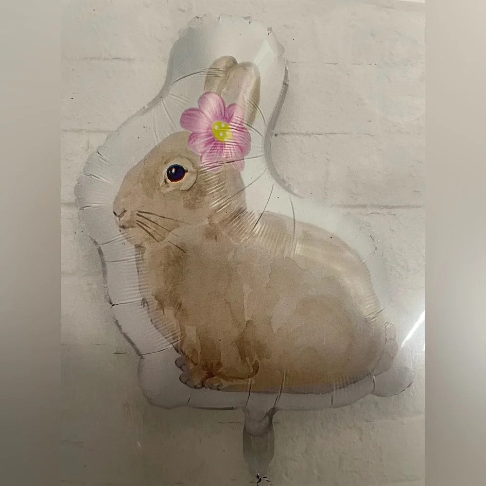 Happy Easter Floral and Bunny Metallic Foil Balloon, Easter Celebration Decor